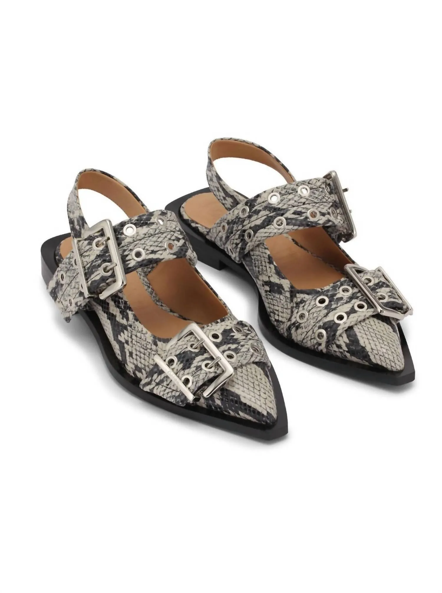 Women's Chunky Buckle Ballerina Flat Sandals In Sand Snake