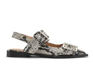 Women's Chunky Buckle Ballerina Flat Sandals In Sand Snake