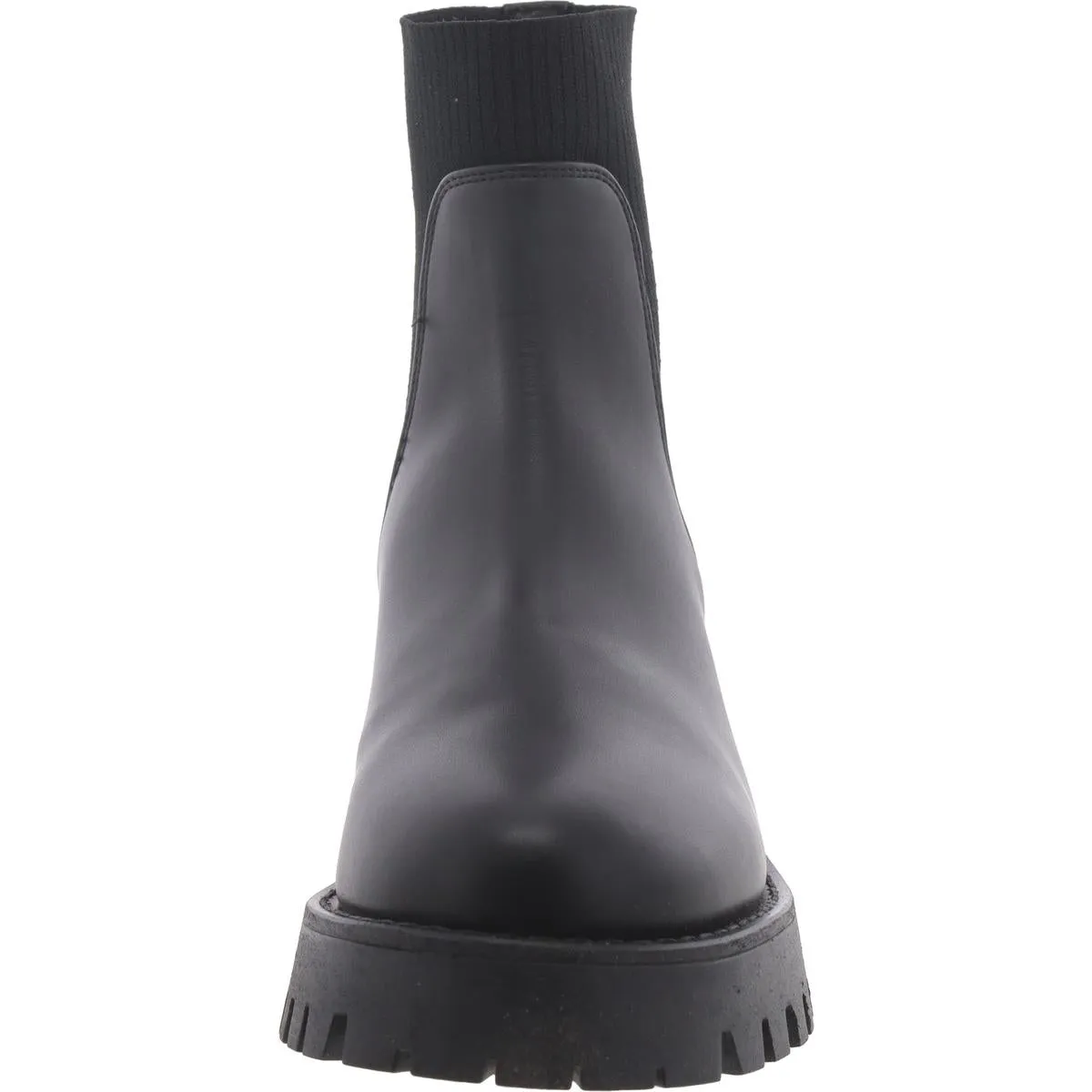 Womens Faux Leather Block Heel Chelsea Boots