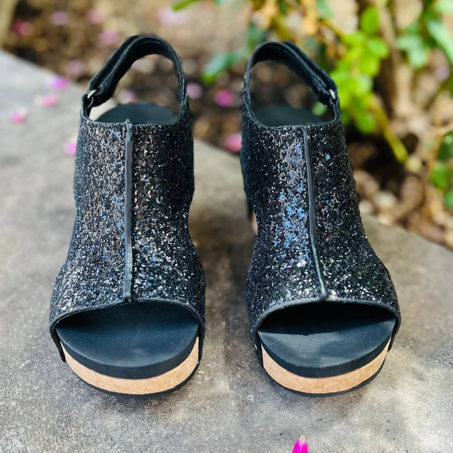 Women's Glittered Comfort Wedges In Black