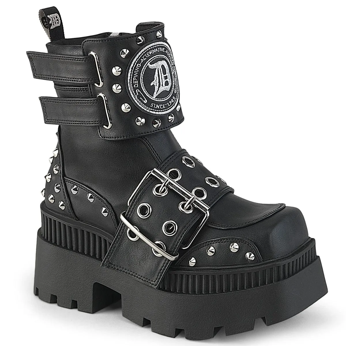WRATH-58 Black Vegan Leather Ankle Boots